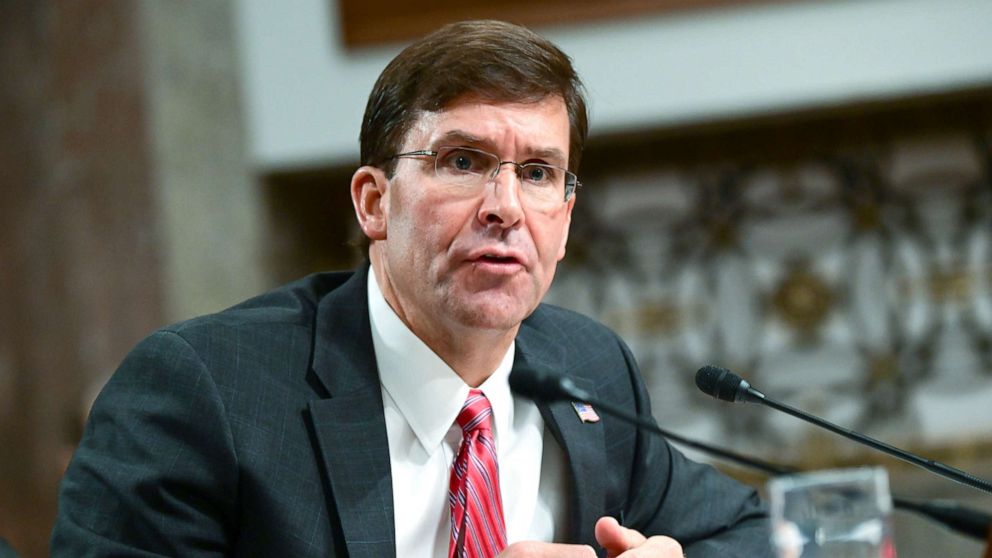 PHOTO: Defense Secretary nominee Mark Esper testifies before a Senate Armed Services Committee hearing on his nomination in Washington D.C., July 16, 2019. 