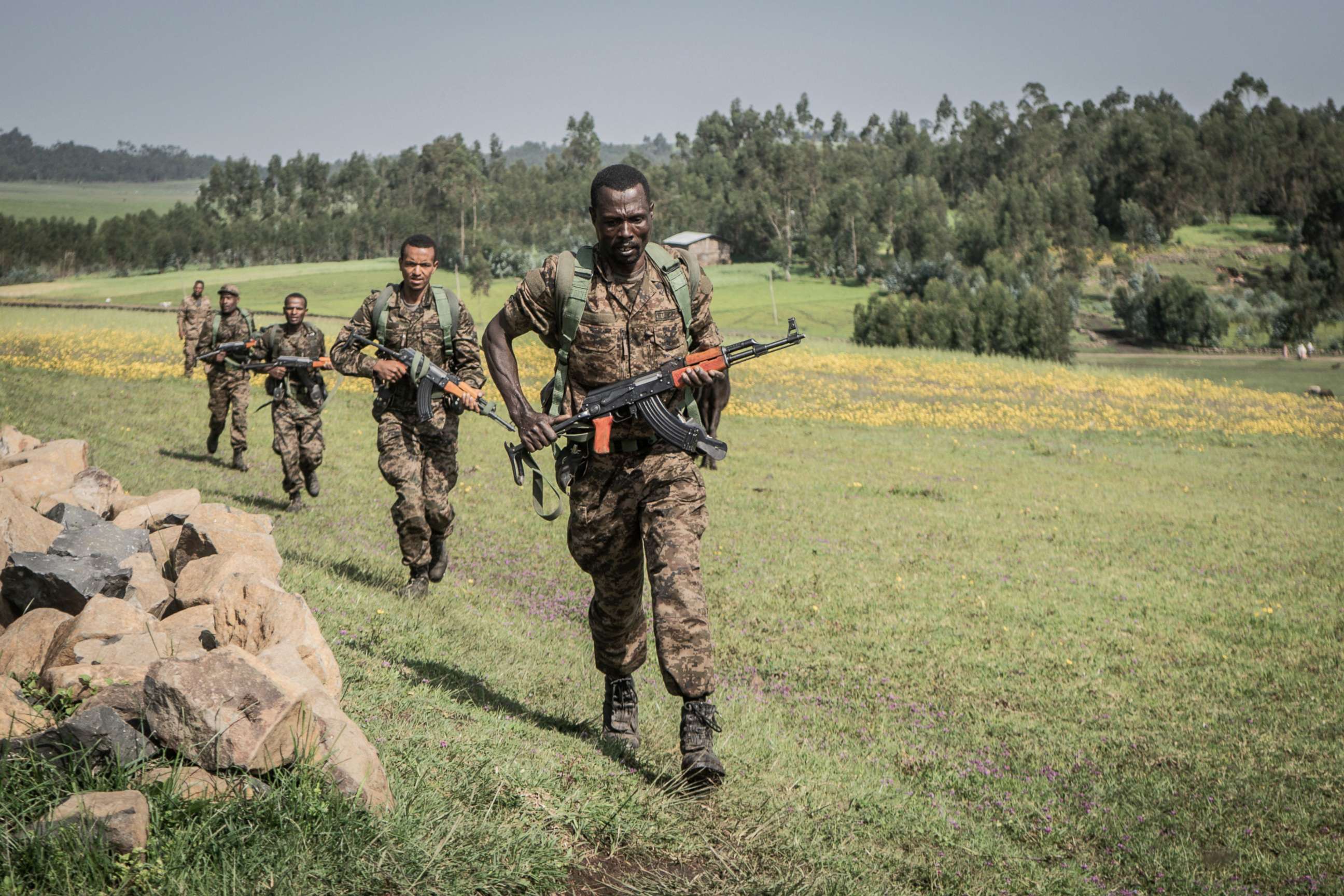 PHOTO: Ethiopian National Defence Forces soldiers train in the field of Dabat, northeast of the city of Gondar, Ethiopia, on Sept. 15, 2021.