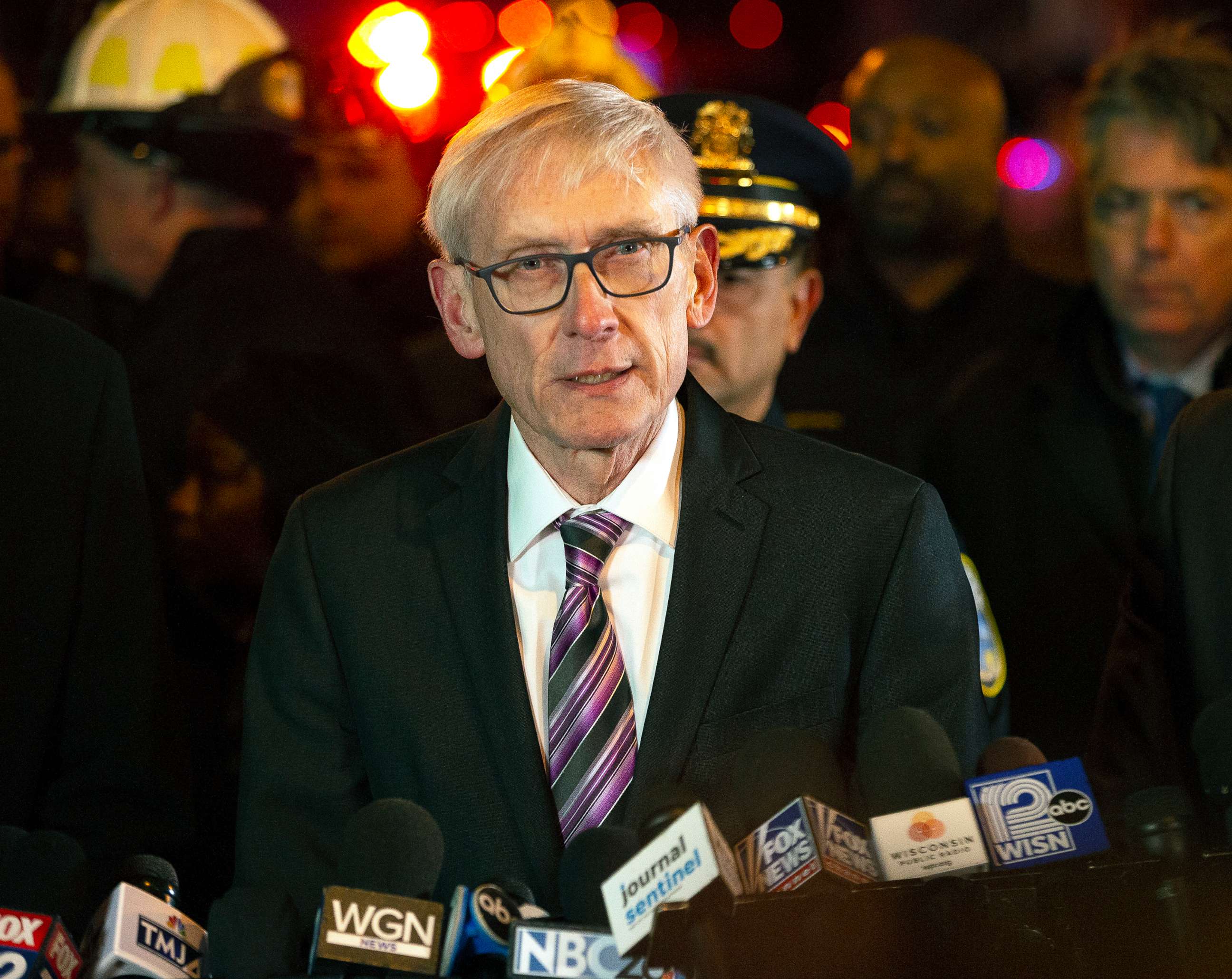 PHOTO: Wisconsin Governor Tony Evers speaks to the media following a shooting at the Molson Coors Brewing Co. campus, Feb. 26, 2020, in Milwaukee.