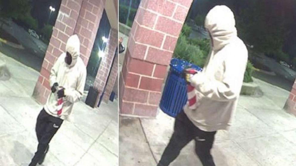 PHOTO: A suspect believed to be involved in a series of small but damaging explosions in Washington, D.C. is seen in a white hooded sweatshirt.