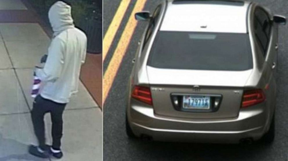 PHOTO: Police released these images of suspect believed to be involved in a series of small but damaging explosions in Washington, D.C. is seen in a white hooded sweatshirt and the suspects’ vehicle.