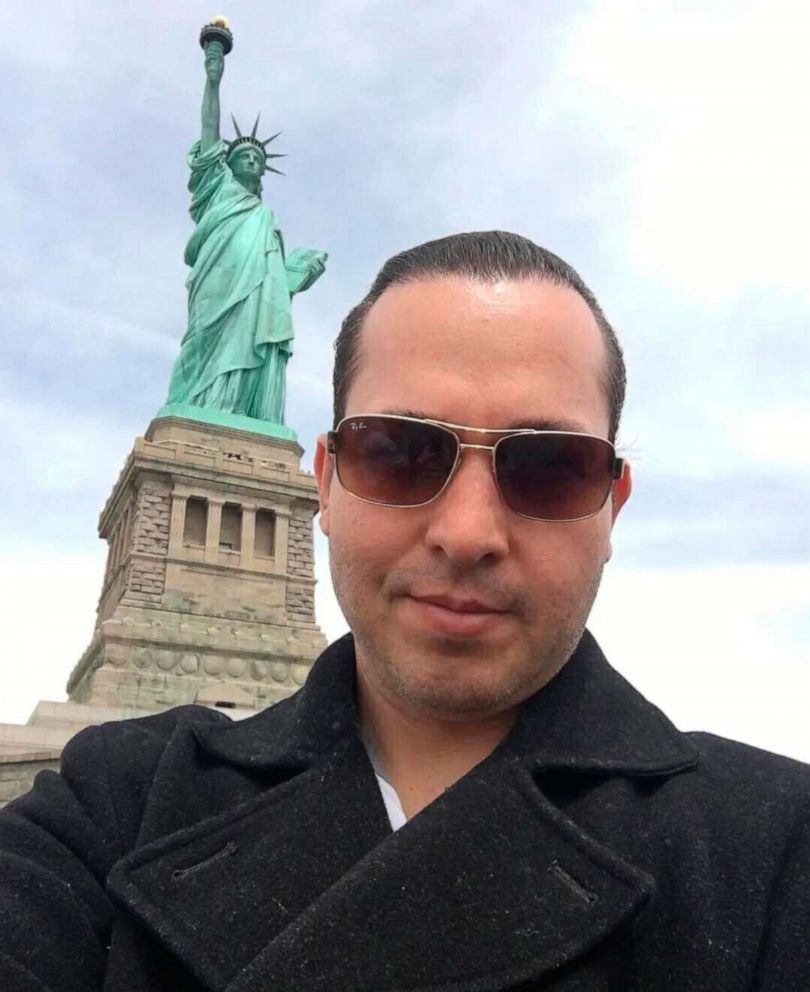 PHOTO: Eyvin Hernandez poses in front of the Statue of Liberty in this selfie taken during his visit to New York City in May 2018.