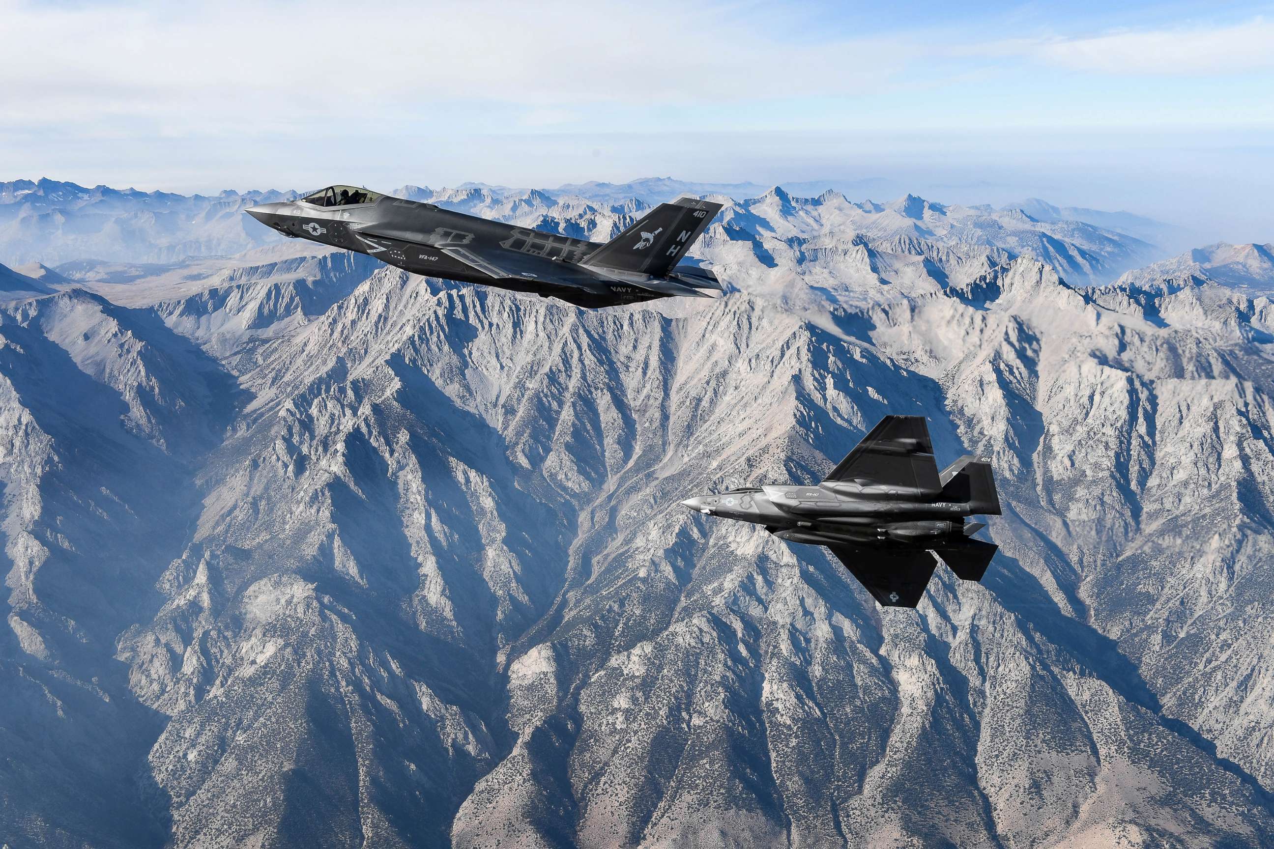 PHOTO: Two F-35C Lightning II aircraft from the Naval Air Station Lemoore in California fly in formation, Nov. 16, 2018.