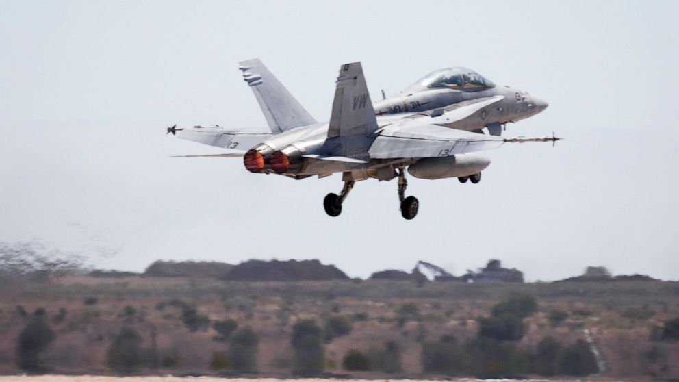 PHOTO: A U.S. F/A-18 Super Horne takes off from Marine Corps Air Station Miramar, San Diego, California, July 14, 2015,.