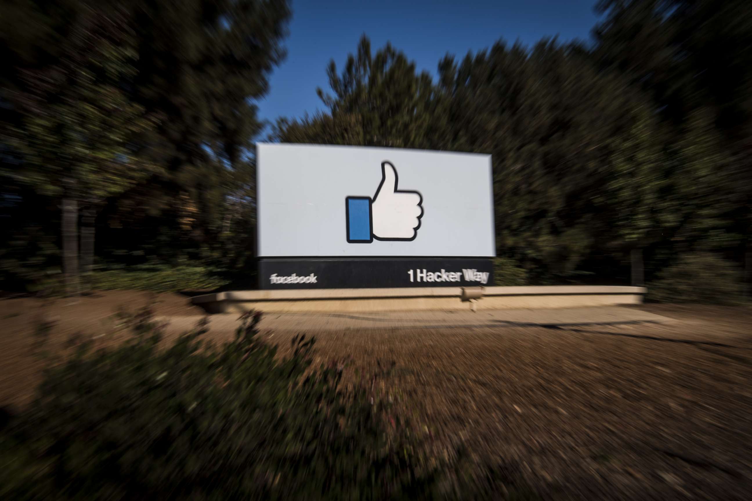 PHOTO: Signage is displayed outside Facebook headquarters in Menlo Park, Calif., Oct. 30, 2018.
