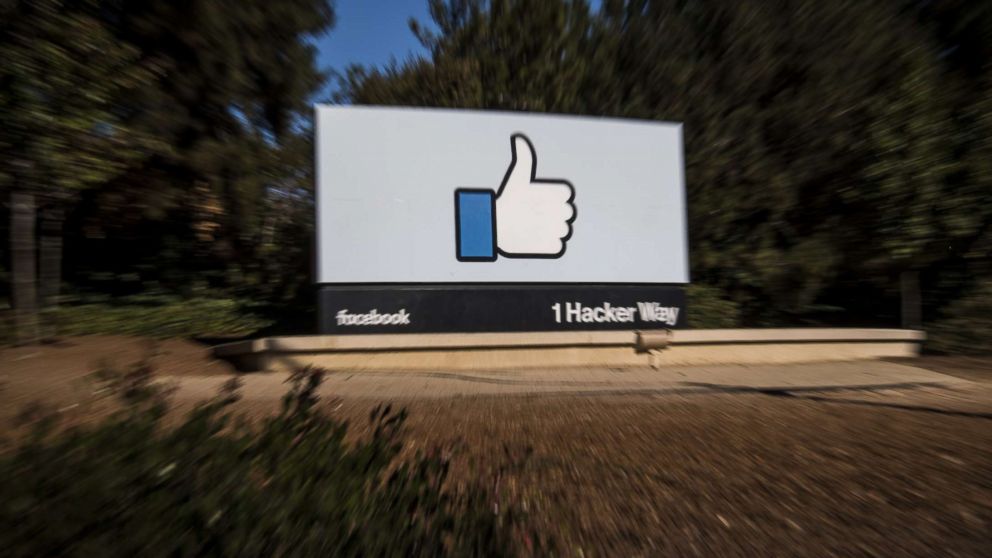 PHOTO: Signage is displayed outside Facebook headquarters in Menlo Park, Calif., Oct. 30, 2018.