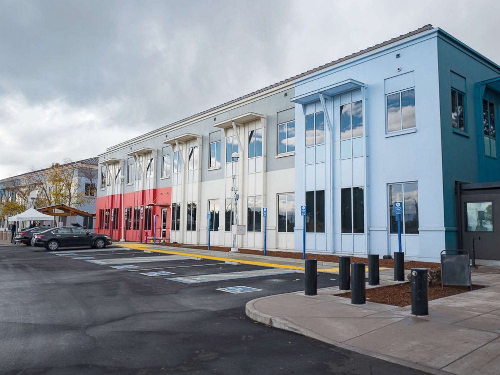PHOTO: Colorful buildings under a dramatic sky at the headquarters of social network company Facebook in Silicon Valley, Menlo Park, Calif., Nov. 10, 2017.