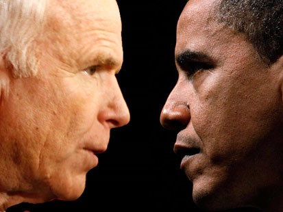 Pic image of Sens. Barack Obama and John McCain face-to-face during the 2008 presidential campaign.