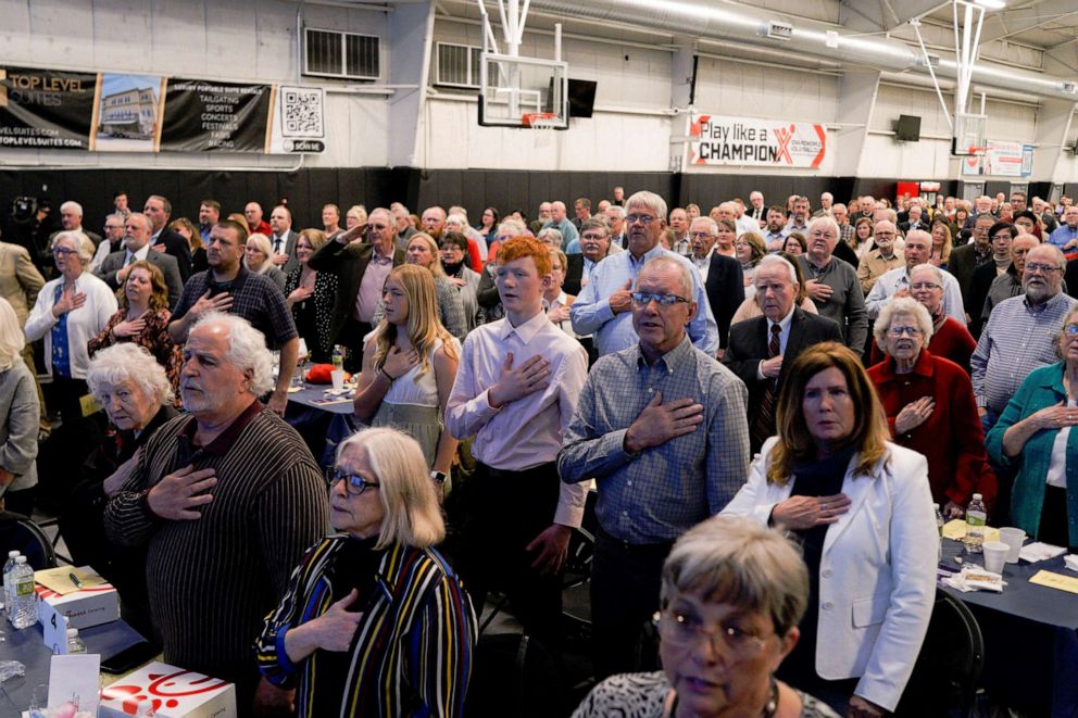 PHOTO: People attend the Iowa Faith & Freedom Coalition Spring Kick-off in West Des Moines, Iowa, April 22, 2023.