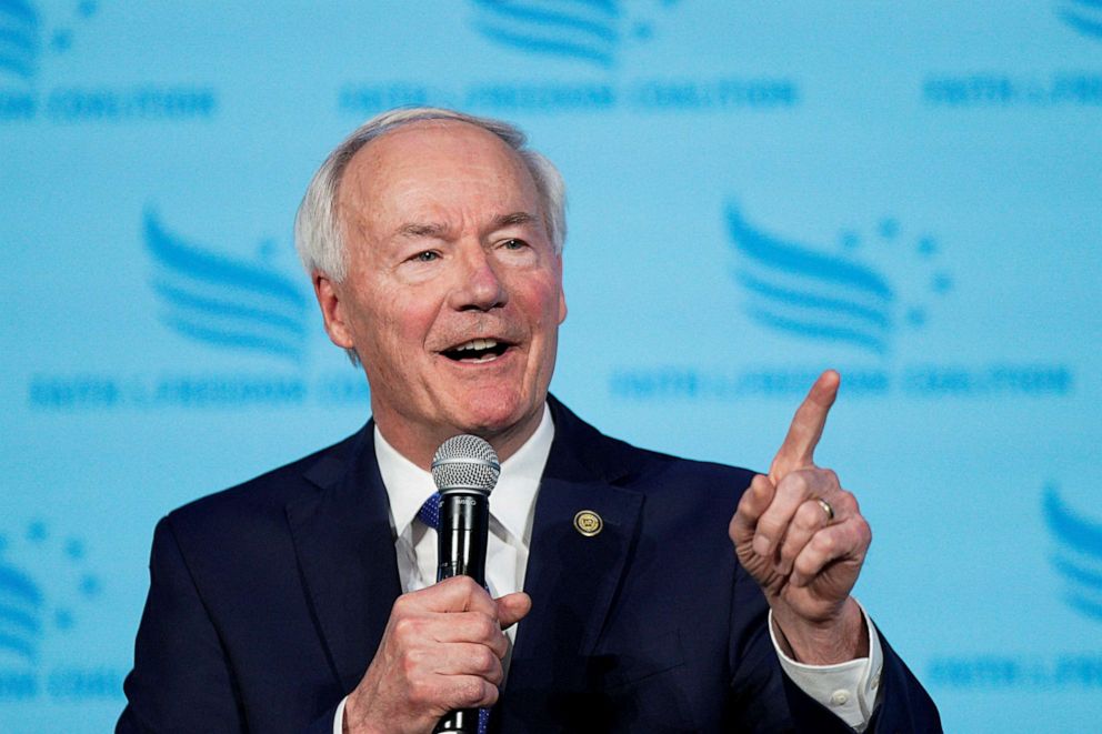 PHOTO: Former Arkansas Governor Asa Hutchinson speaks at the Iowa Faith & Freedom Coalition Spring Kick-off in West Des Moines, Iowa, April 22, 2023.