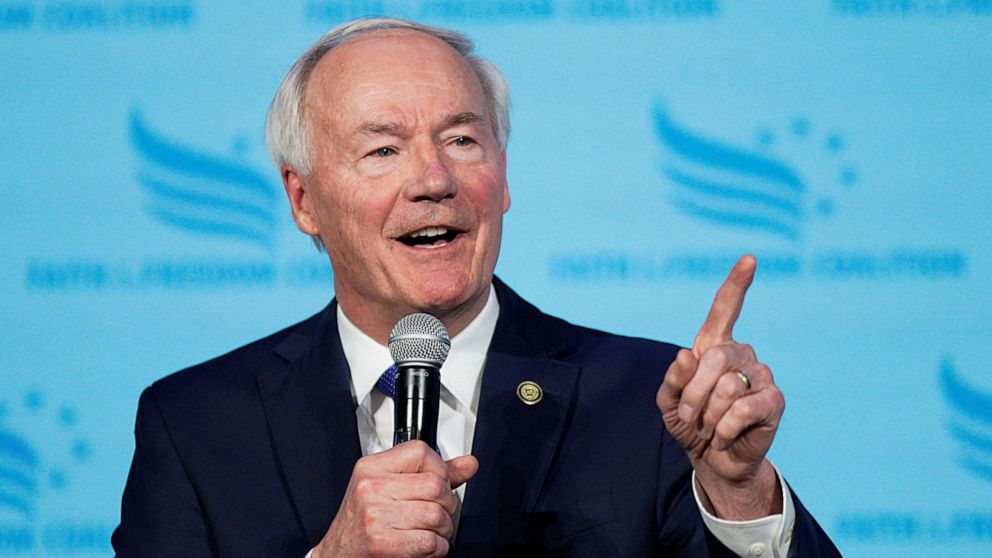 PHOTO: Former Arkansas Governor Asa Hutchinson speaks at the Iowa Faith and Freedom Coalition Spring Kick-off in West Des Moines, Iowa, April 22, 2023.