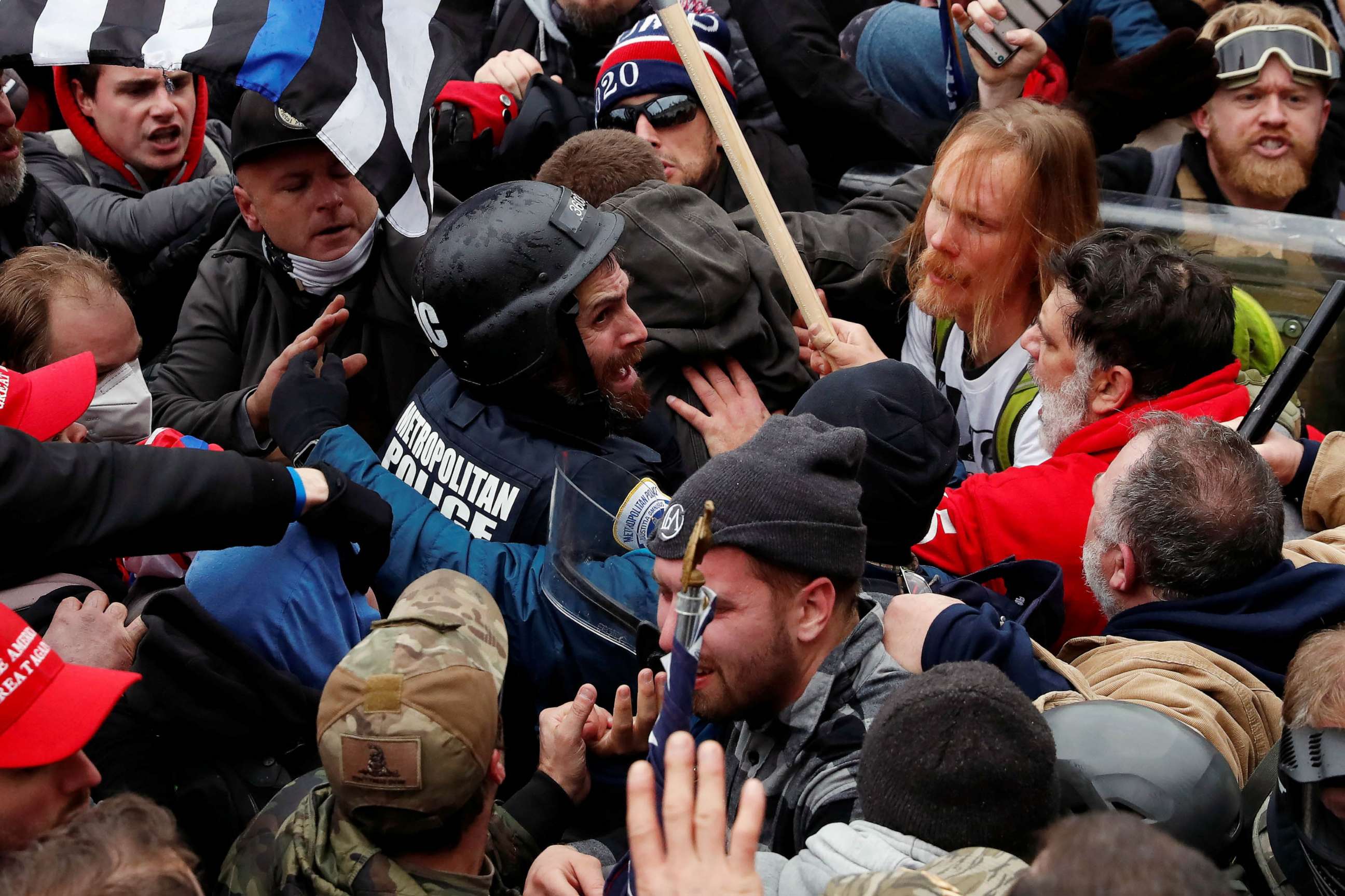 PHOTO: FILE - Pro-Trump protesters clash with D.C. police officer Michael Fanone during a rally to contest the certification of the 2020 U.S. presidential election results by the U.S. Congress, at the U.S. Capitol Building in Washington, U.S, Jan. 6, 2021