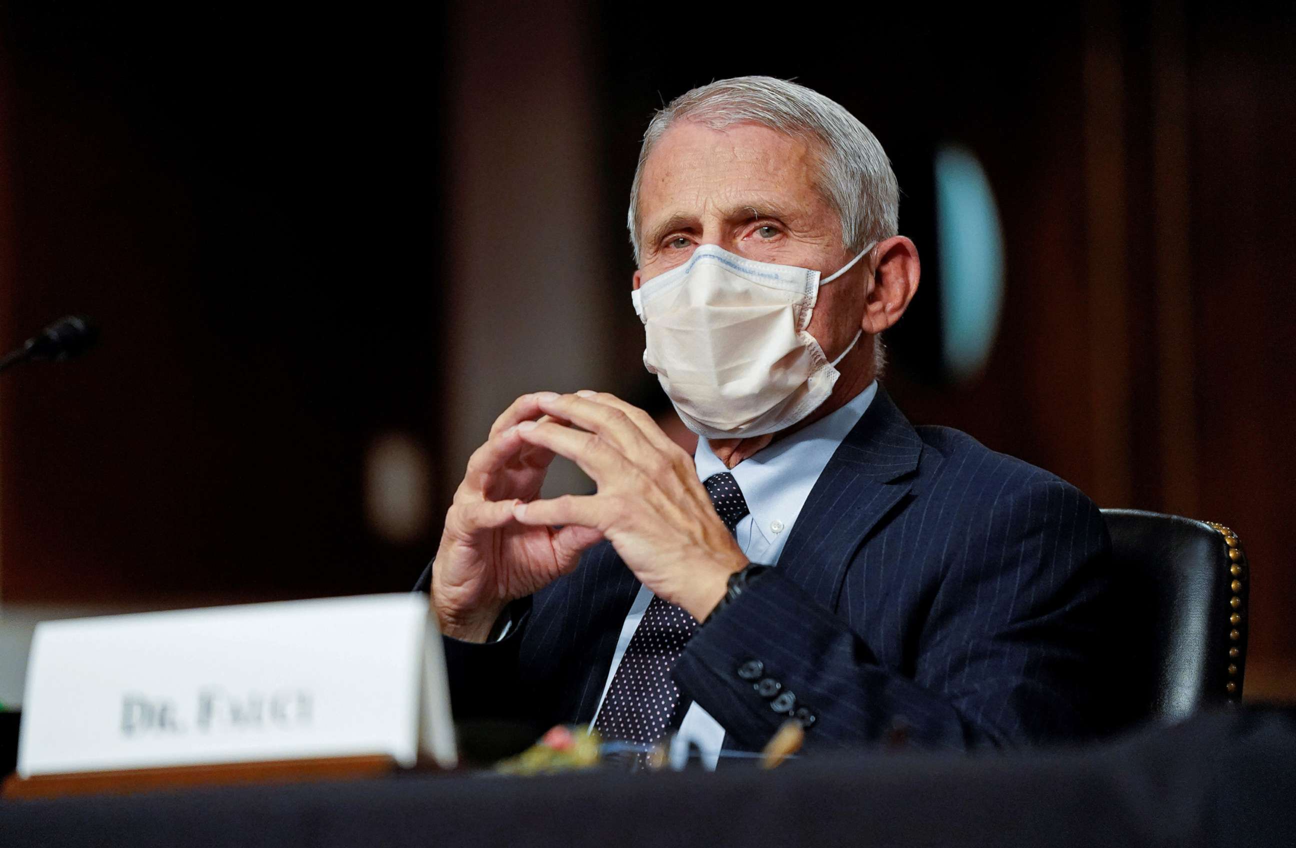 PHOTO: White House Chief Medical Adviser Anthony Fauci waits to testify before the Senate Health, Education, Labor and Pensions hearing on "Next Steps: The Road Ahead for the COVID-19 Response" on Capitol Hill in Washington, D.C., Nov. 4, 2021.