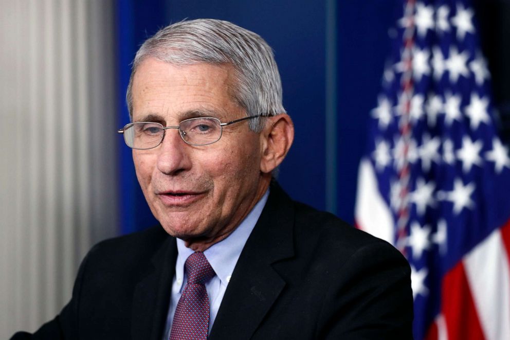 PHOTO: Dr. Anthony Fauci, director of the National Institute of Allergy and Infectious Diseases, speaks about the new coronavirus in the James Brady Press Briefing Room of the White House, in Washington, April 22, 2020.