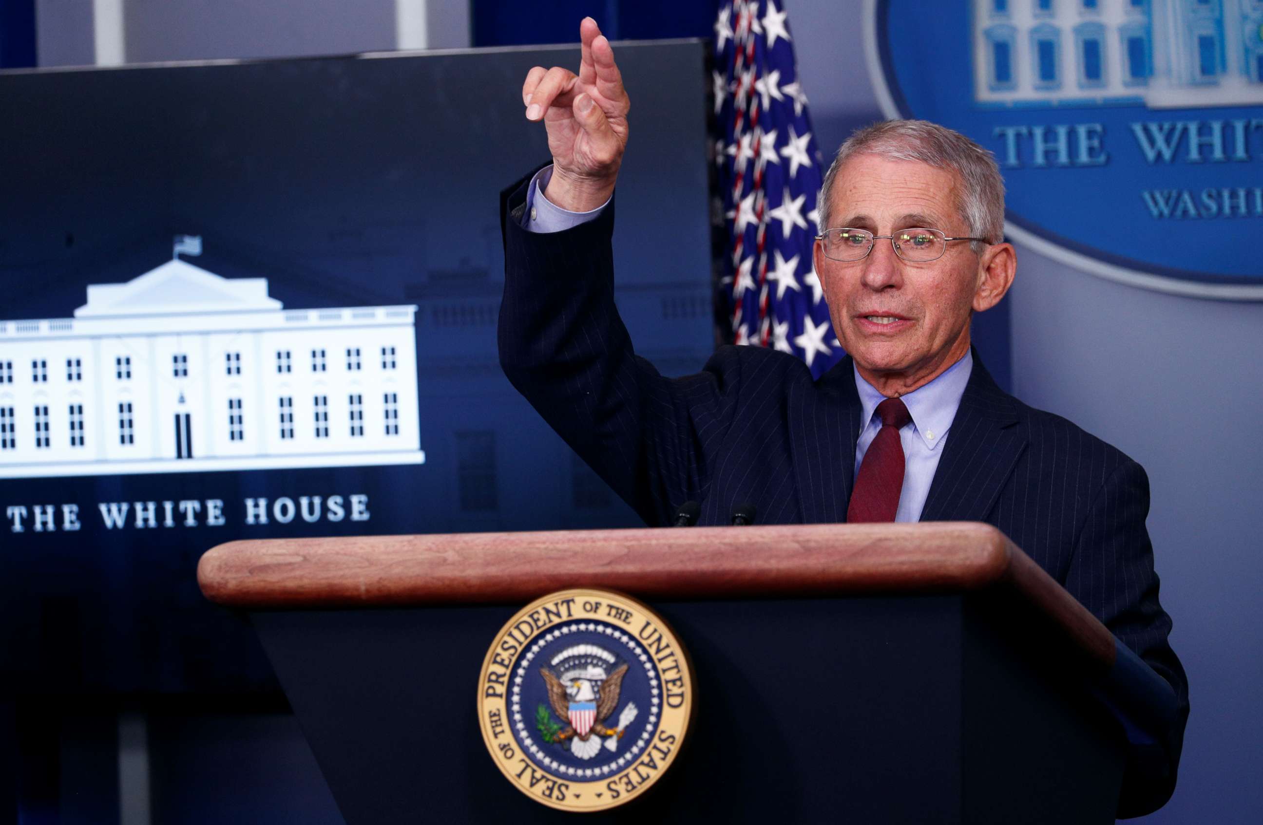 PHOTO: Dr. Anthony Fauci, Director of the National Institute of Allergy and Infectious Diseases, addresses the daily coronavirus response briefing with President Donald Trump at the White House in Washington, March 31, 2020.