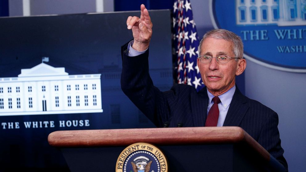 PHOTO: Dr. Anthony Fauci, Director of the National Institute of Allergy and Infectious Diseases, addresses the daily coronavirus response briefing with President Donald Trump at the White House in Washington, March 31, 2020.