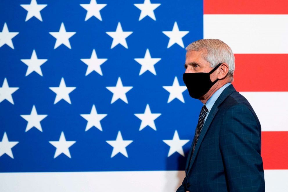 PHOTO: Dr. Anthony Fauci, director of the National Institute for Allergy and Infectious Diseases, joins President Donald Trump at the American Red Cross National Headquarters on July 30, 2020, in Washington, D.C.