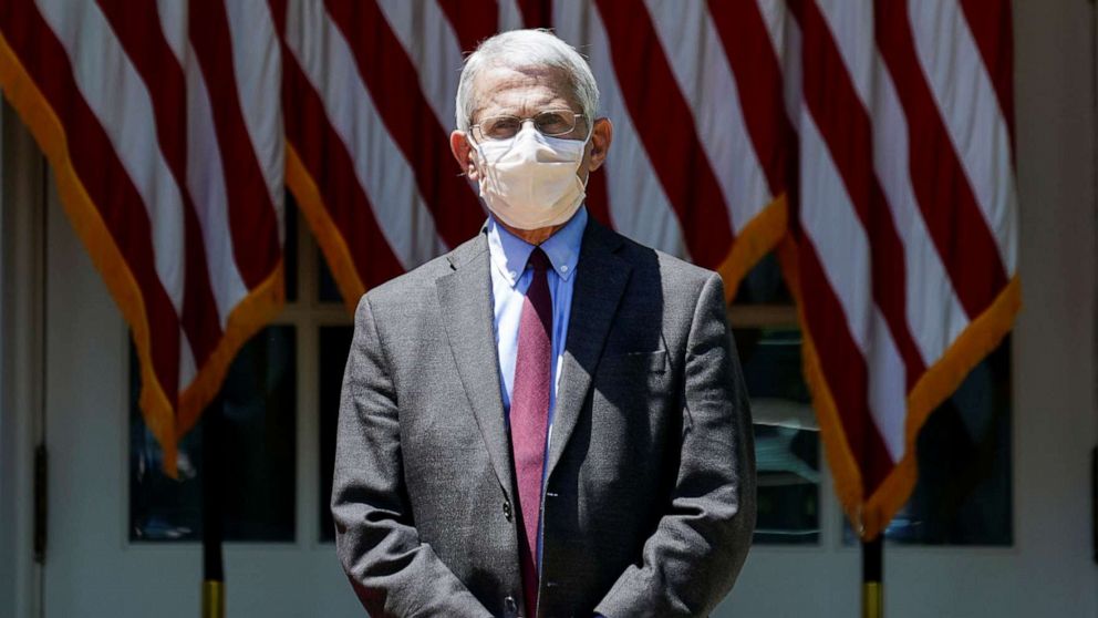 PHOTO: In this May 15, 2020, file photo, National Institute of Allergy and Infectious Diseases Director Dr. Anthony Fauci listens as President Donald Trump speaks in the Rose Garden at the White House in Washington.