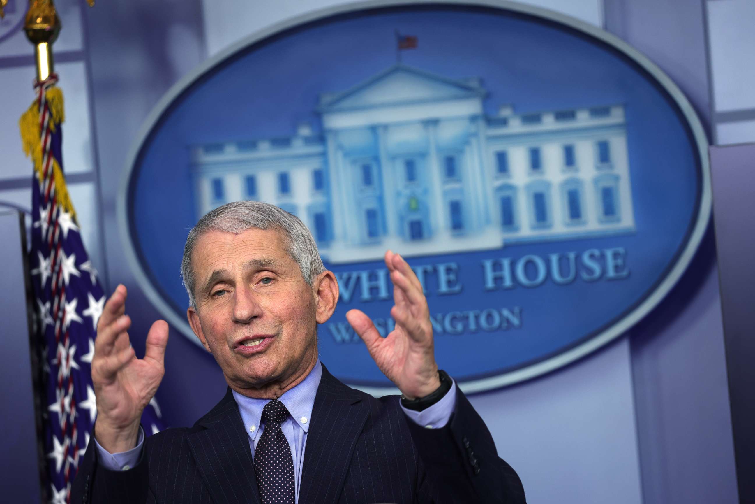 PHOTO: Dr. Anthony Fauci, director of the National Institute of Allergy and Infectious Diseases, speaks during a White House press briefing in the James Brady Press Briefing Room of the White House, Jan. 21, 2021, in Washington.