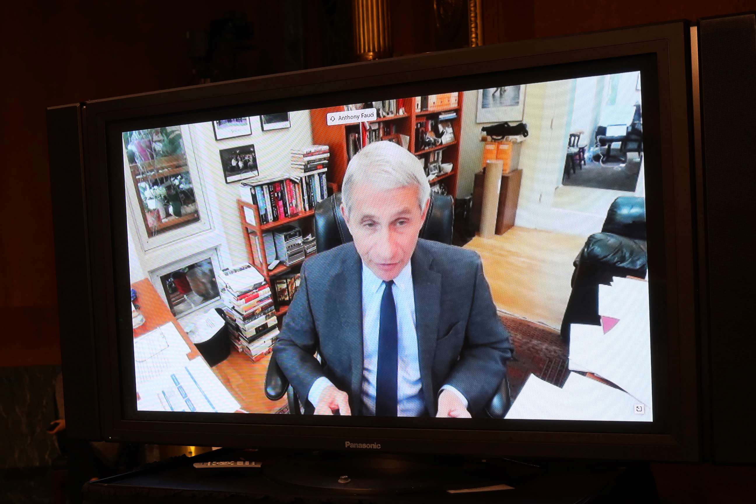 PHOTO: Dr. Anthony Fauci, director of the National Institute of Allergy and Infectious Diseases speaks remotely during a virtual Senate Committee for Health, Education, Labor, and Pensions hearing, May 12, 2020 on Capitol Hill in Washington.