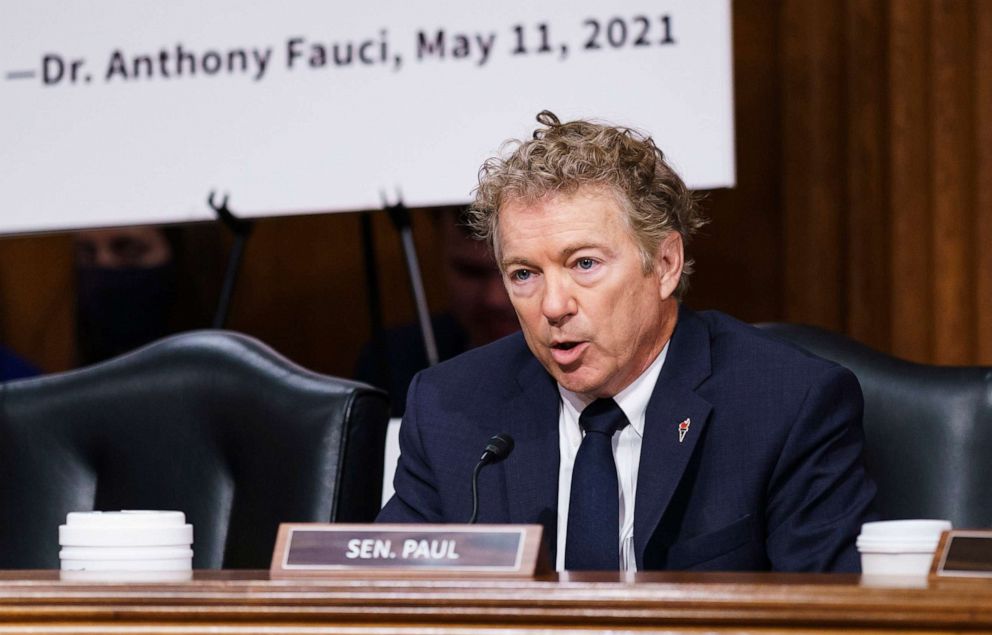 PHOTO: Sen. Rand Paul questions top infectious disease expert Dr. Anthony Fauci during a committee hearing on COVID-19, on Capitol Hill, July 20, 2021.