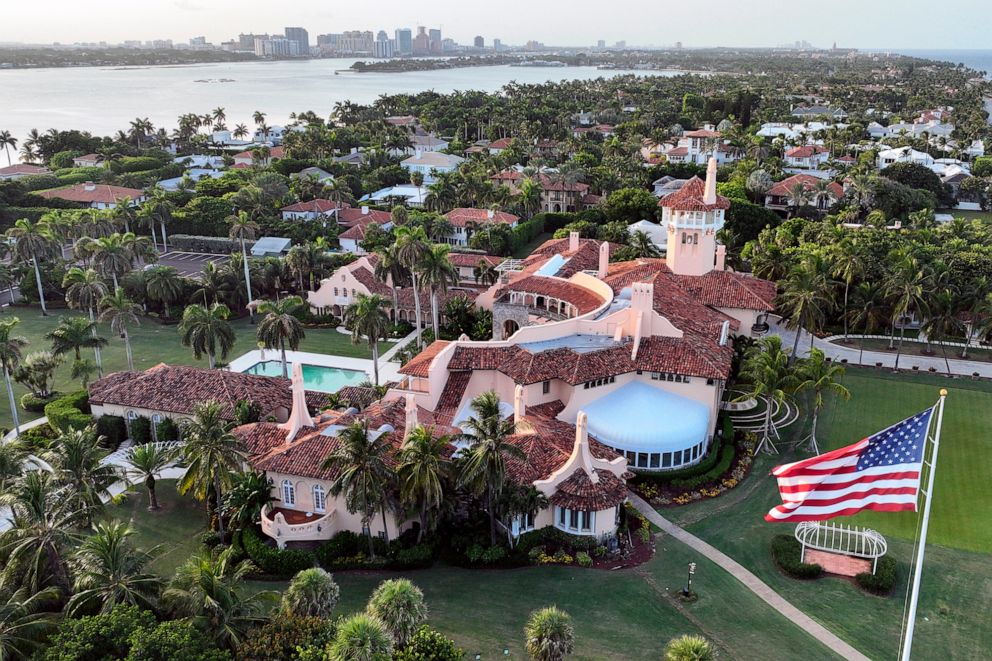 PHOTO: An aerial view shows former President Donald Trump's Mar-a-Lago estate in Palm Beach, Fla., Aug. 10, 2022.