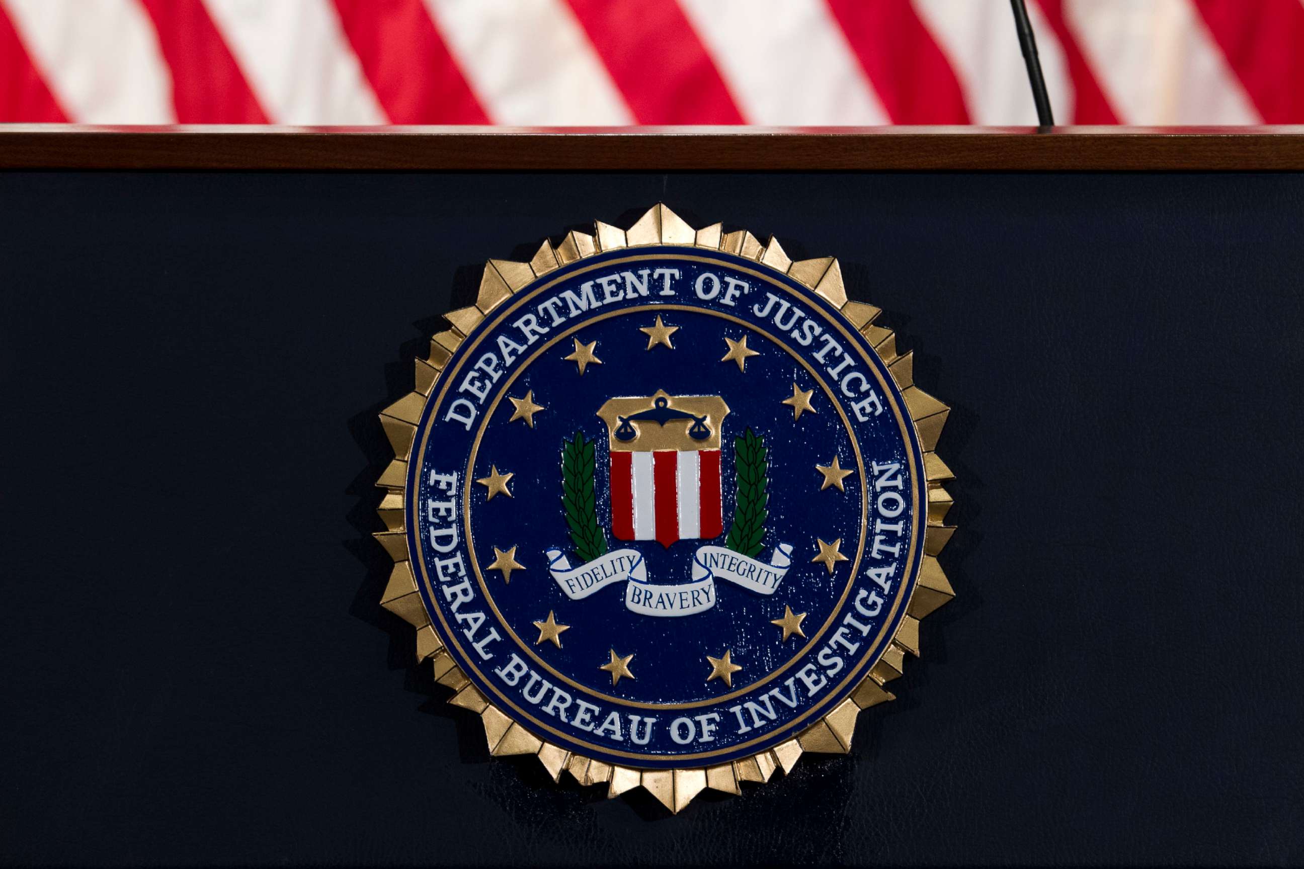 PHOTO: In this June 14, 2018, file photo, the FBI seal is seen at FBI headquarters in Washington, D.C.