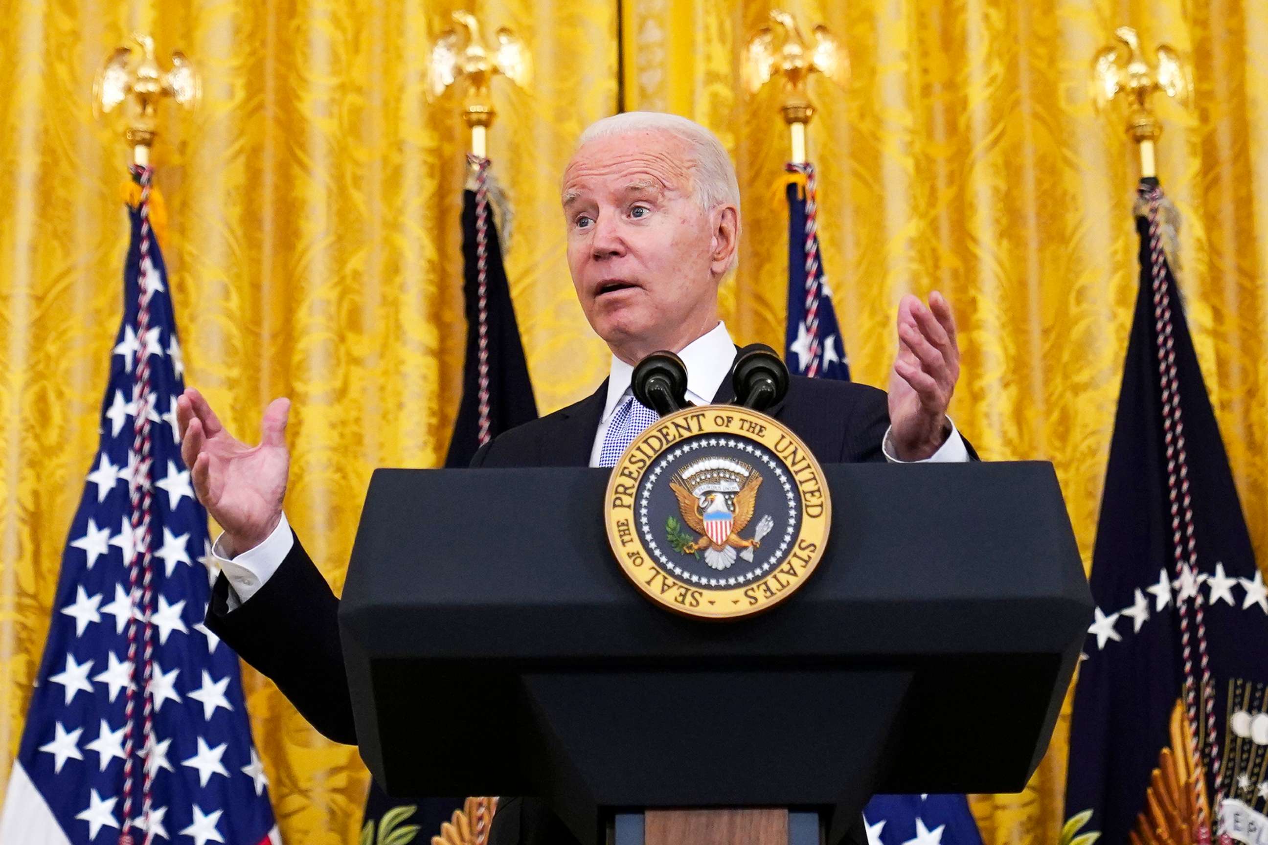 PHOTO: President Joe Biden speaks about COVID-19 vaccine requirements for federal workers in the East Room of the White House, July 29, 2021. 