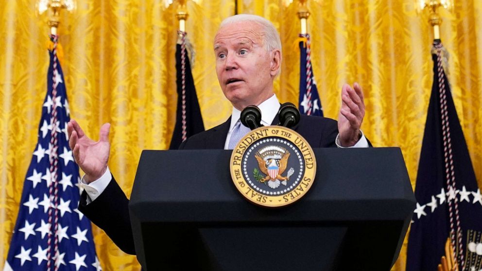 PHOTO: President Joe Biden speaks about COVID-19 vaccine requirements for federal workers in the East Room of the White House, July 29, 2021. 