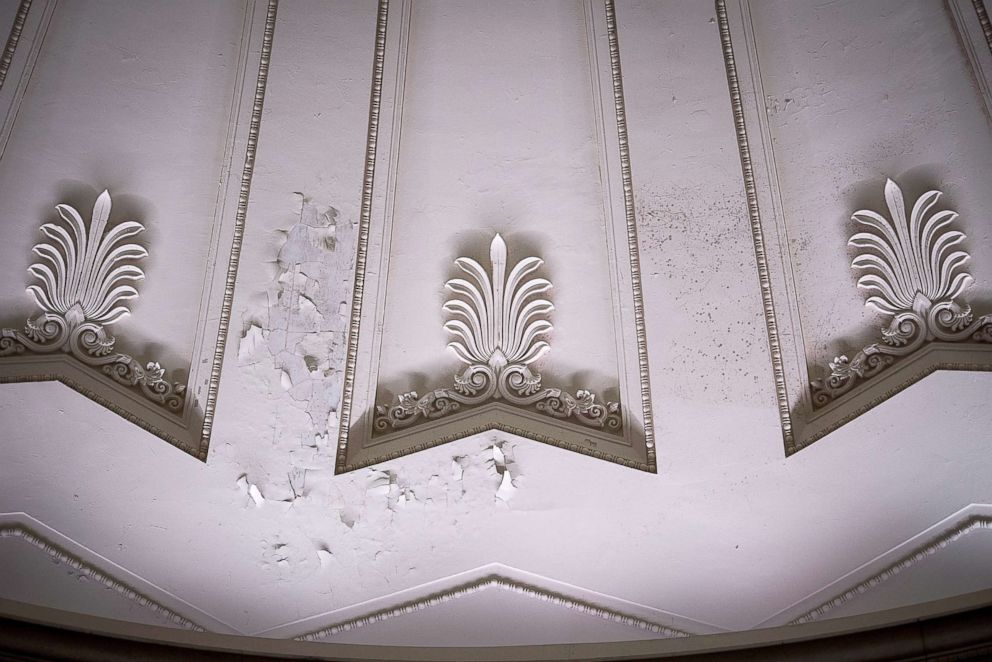 PHOTO: Paint is seen chipping and cracking on the ceiling of the Federal Hall National Memorial.