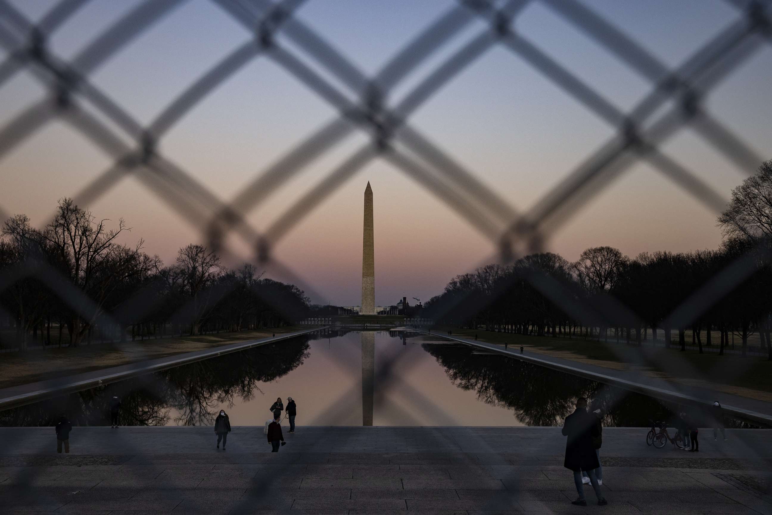 PHOTO: A recently constructed security fence near the Reflecting Pool on the National Mall in Washington, D.C., Jan. 12, 2021.