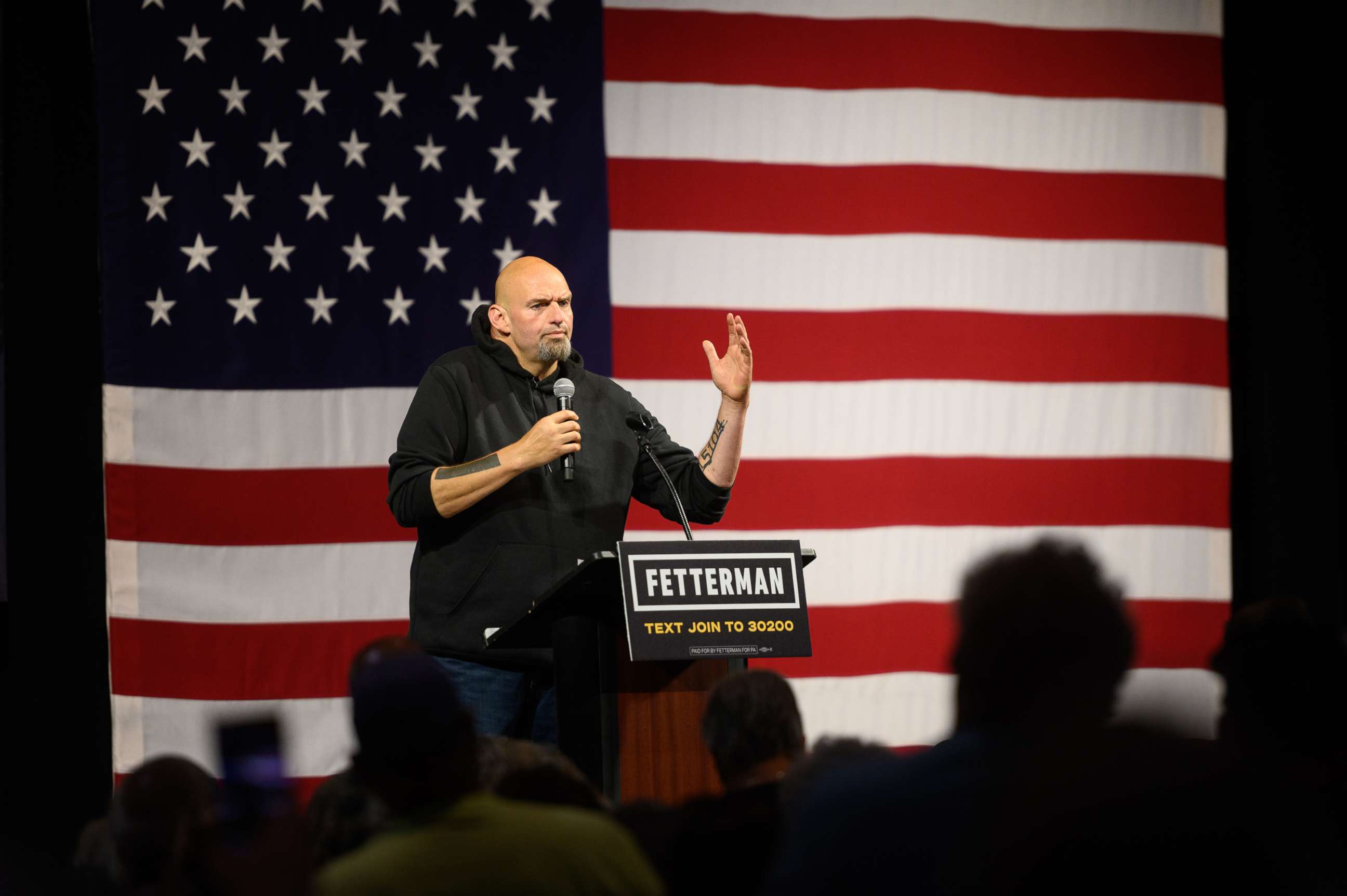 PHOTO: John Fetterman, lieutenant governor of Pennsylvania and Democratic senate candidate, speaks during a campaign rally in Erie, Penn., Aug. 12, 2022.