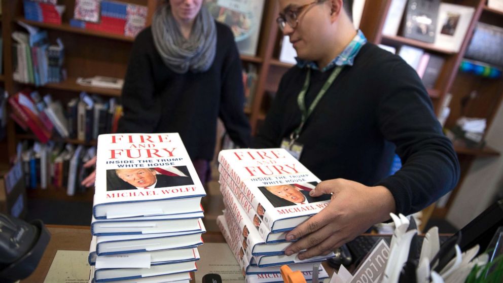PHOTO: Pre-sold copies of Michael Wolff's book "Fire and Fury," the tell all about the Trump White House, are stacked at Politics and Prose book store in Washington, Jan. 5, 2018.
 Byline:	