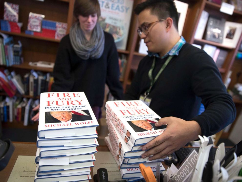 PHOTO: Pre-sold copies of Michael Wolffs book Fire and Fury, the tell all about the Trump White House, are stacked at Politics and Prose book store in Washington, Jan. 5, 2018.
Byline: