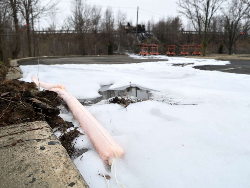What you need to know about PFAS or 'forever' chemicals 3 PHOTO: Absorbent booms are used to contain aqueous film forming foams (AFFF) from spilling into the surface water near a scene of a Class B fire of a tanker truck at an off ramp of the Interstate I-95, in Bensalem Township, Penn., Feb. 7, 2019.