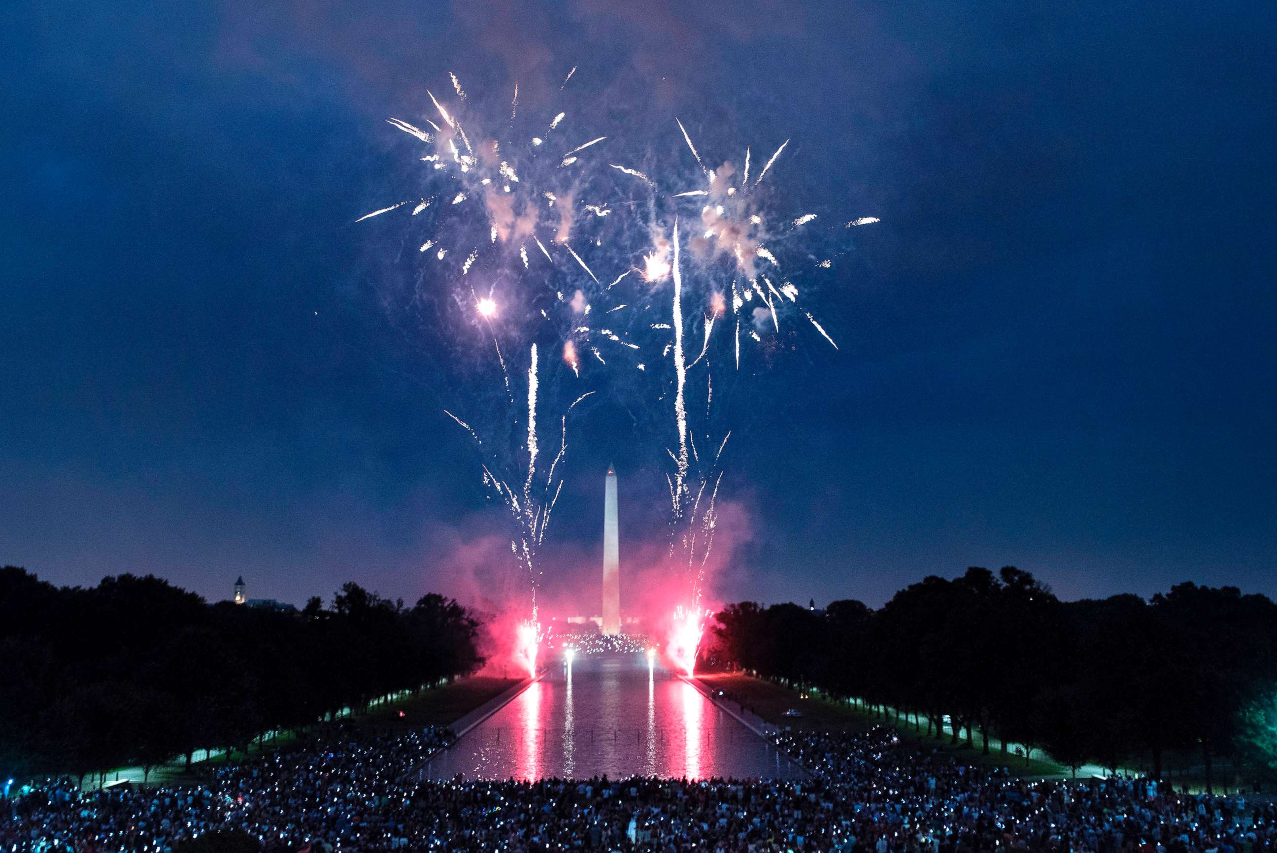 PHOTO: People watch fireworks as they celebrate US independence day on July 4, 2017, in Washington, DC.