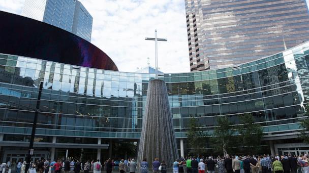 Parishioners of First Baptist Church in Dallas, Texas, gather on July 10, 2016, to pray for the five police officers killed.