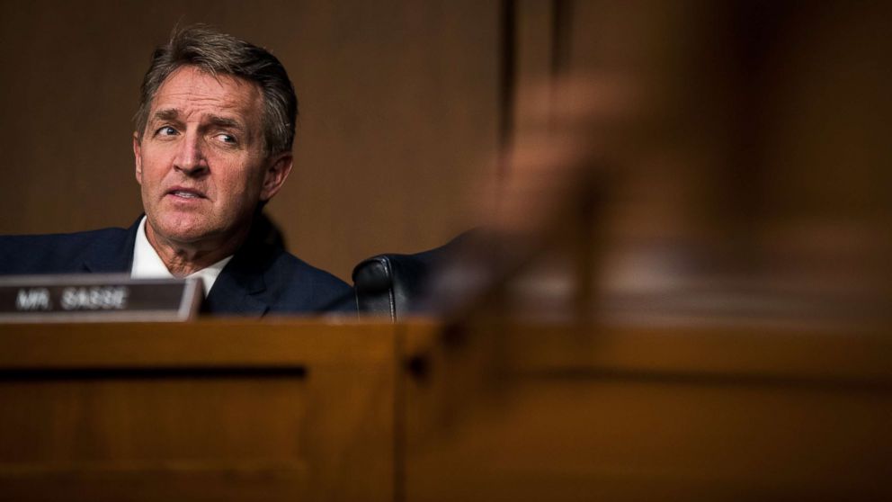 Sen. Jeff Flake (R-AZ) listens to testimony during a Senate Judiciary Committee hearing concerning firearm accessory regulation and enforcing federal and state reporting to the National Instant Criminal Background Check System (NICS) on Capitol Hill, Dec. 6, 2017, in Washington, D.C.