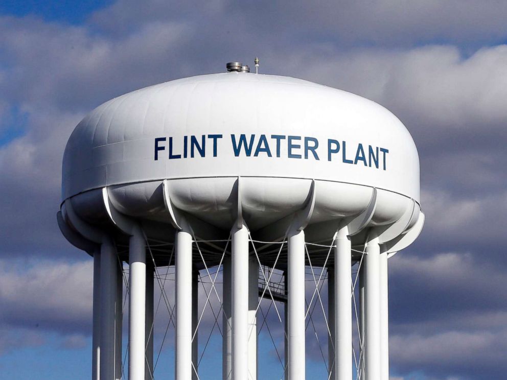 PHOTO: The Flint Water Plant water tower is seen in Flint, Mich., March 21, 2016.