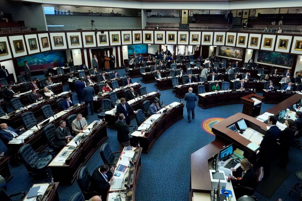 PHOTO: Members of the Florida House of Representatives work during a legislative session at the Florida State Capitol, March 8, 2022 in Tallahassee, Fla.