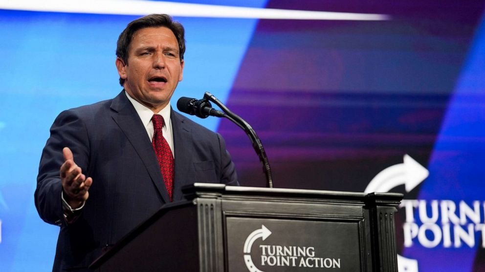 PHOTO: Ron DeSantis, governor of Florida, speaks during a Unite and Win rally in Phoenix, Aug. 14, 2022.