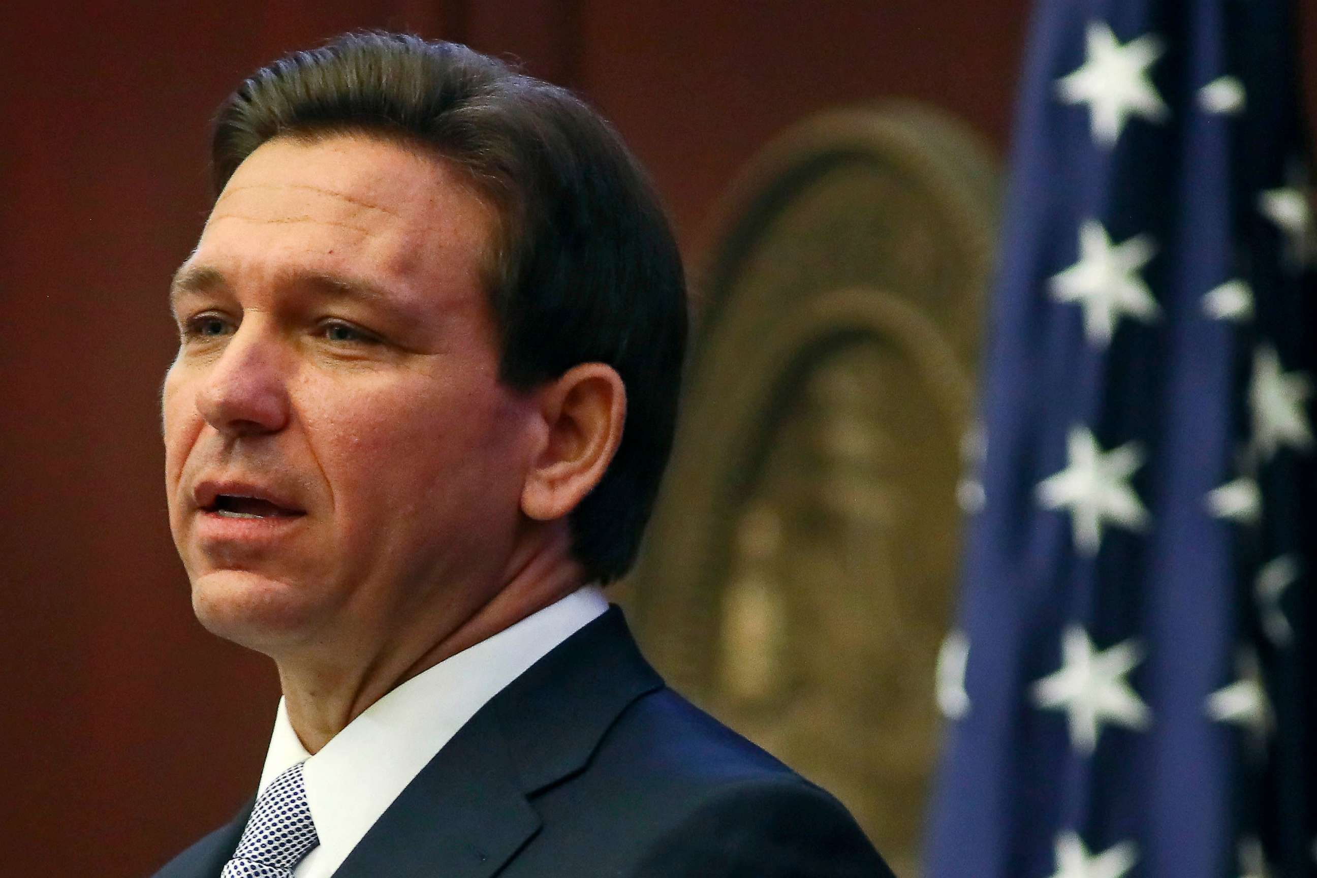 PHOTO: Florida Gov. Ron DeSantis gives his State of the State address during a joint session of the Senate and House of Representatives, March 7, 2023, at the Capitol in Tallahassee, Fla.
