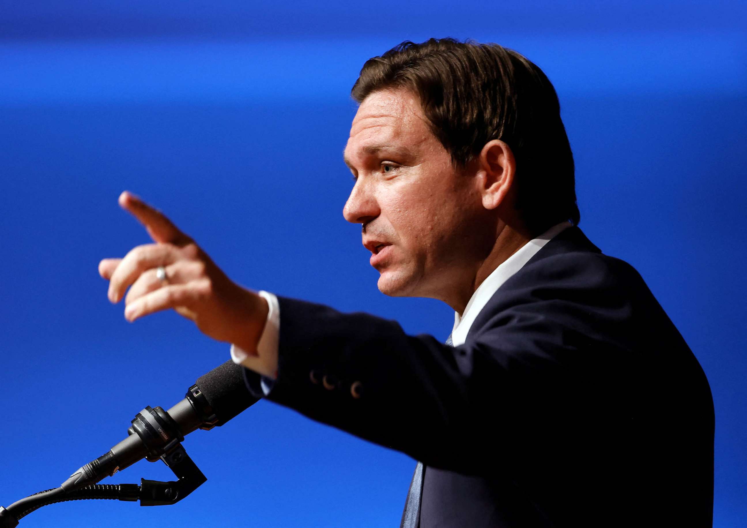 PHOTO: FILE - Florida Governor and Republican presidential candidate Ron DeSantis speaks at the North Carolina Republican Party convention in Greensboro, N.C., June 9, 2023.
