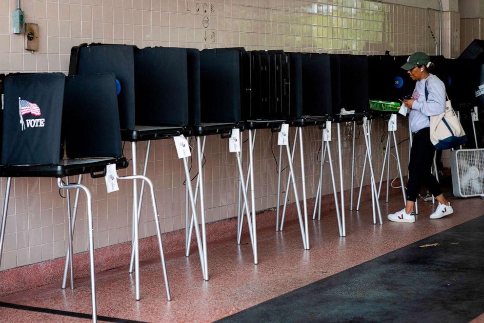 PHOTO: A woman casts her vote during the Florida primary election in Miami, Florida, on March 17, 2020.