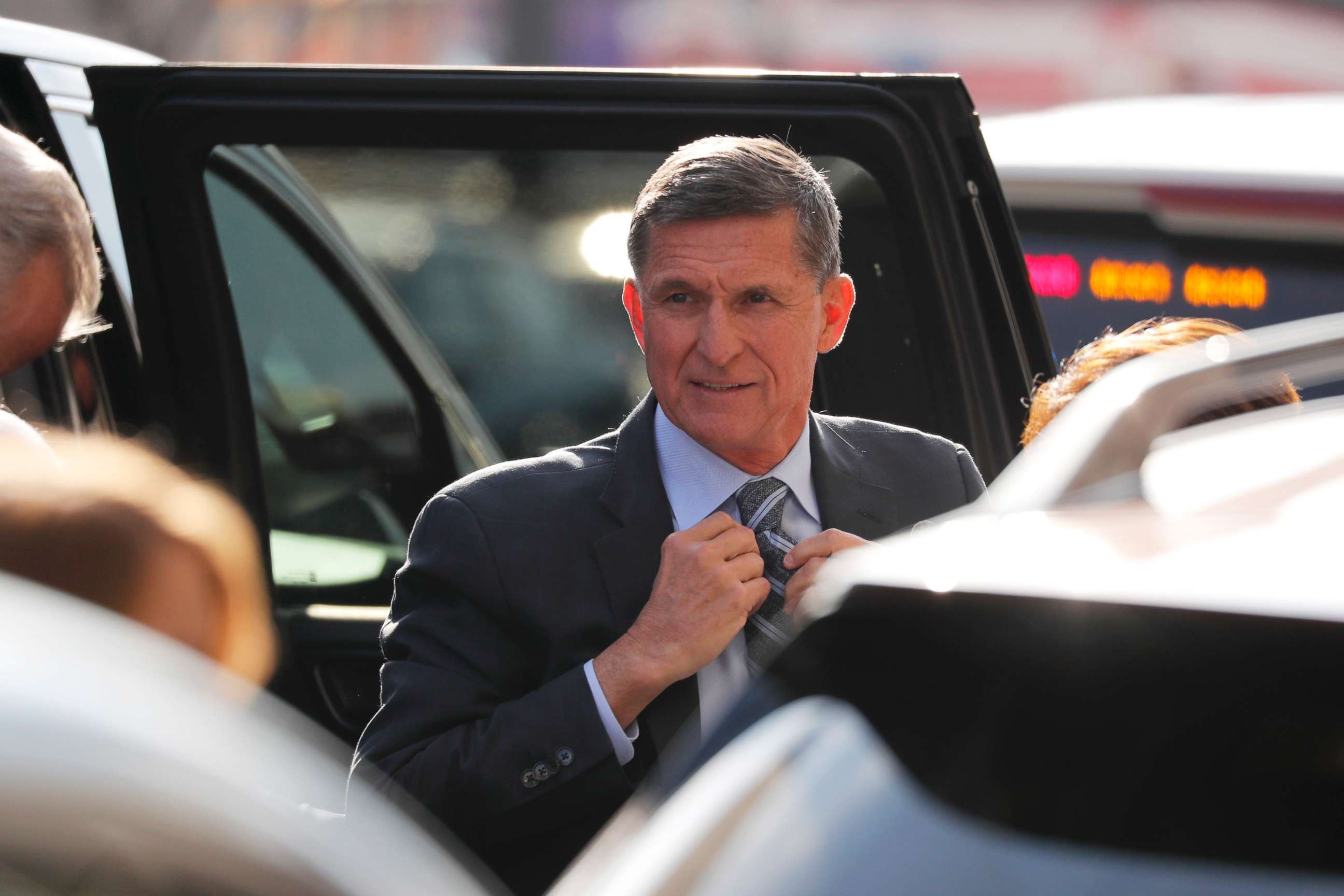 PHOTO: Former U.S. National Security Adviser Michael Flynn arrives for a plea hearing at U.S. District Court, December 1, 2017.