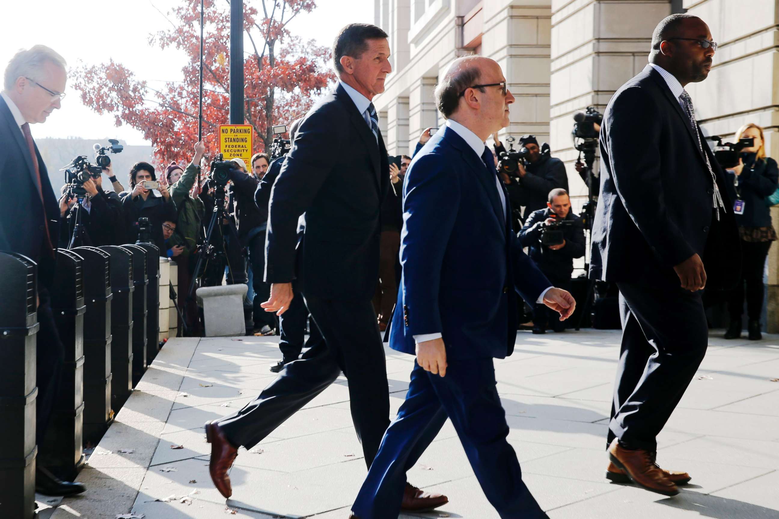 PHOTO:Former U.S. National Security Adviser Michael Flynn, left, with his attorney Robert Kelner, center, as he arrives for a plea hearing at U.S. District Court in Washington,D.C., Dec. 1, 2017.