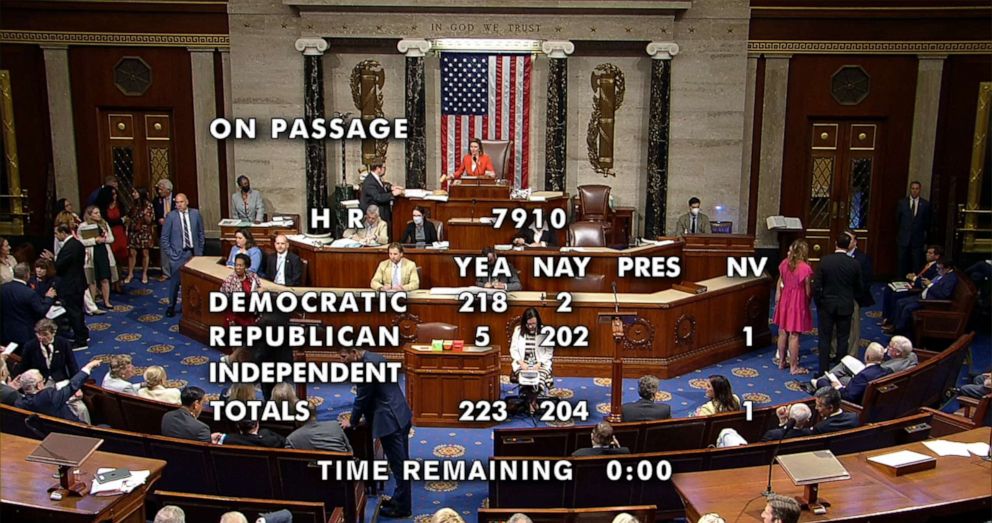 PHOTO: House Speaker Nancy Pelosi acknowledges the passage of H.R. 7910, Protecting Our Kids Act, on the floor of the House of Representatives in Washington, June 8, 2021.