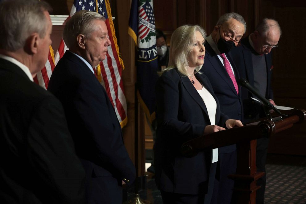 PHOTO: Sen. Kirsten Gillibrand speaks during a news conference at the U.S. Capitol on Feb. 10, 2022 in Washington, DC.