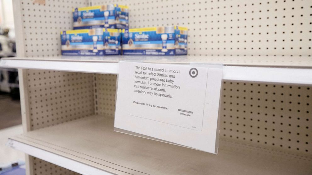 PHOTO: Empty shelves show a shortage of baby formula at a Target store in San Antonio, Texas, on May 10, 2022.