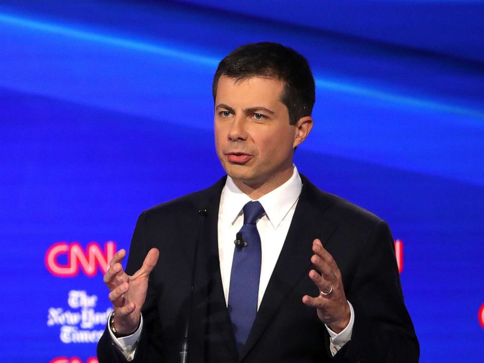 PHOTO: Democratic presidential hopeful Pete Buttigieg speaks during the fourth Democratic primary debate at Otterbein University in Westerville, Ohio, Oct. 15, 2019.